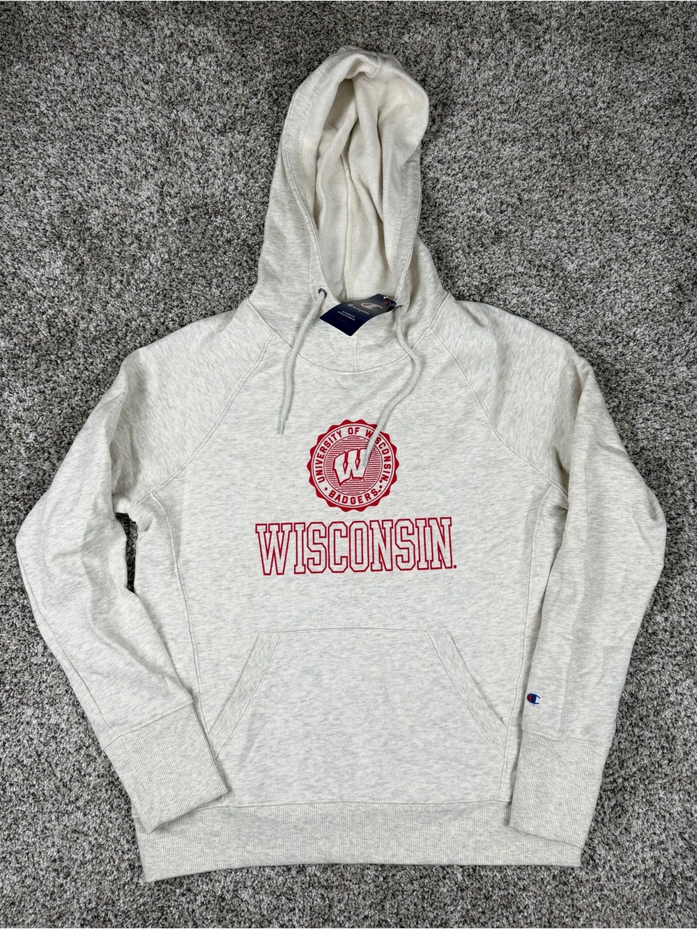 New Sz Medium Women’s Champion Wisconsin Badgers Pullover Hoodie Sweatshirt Gray